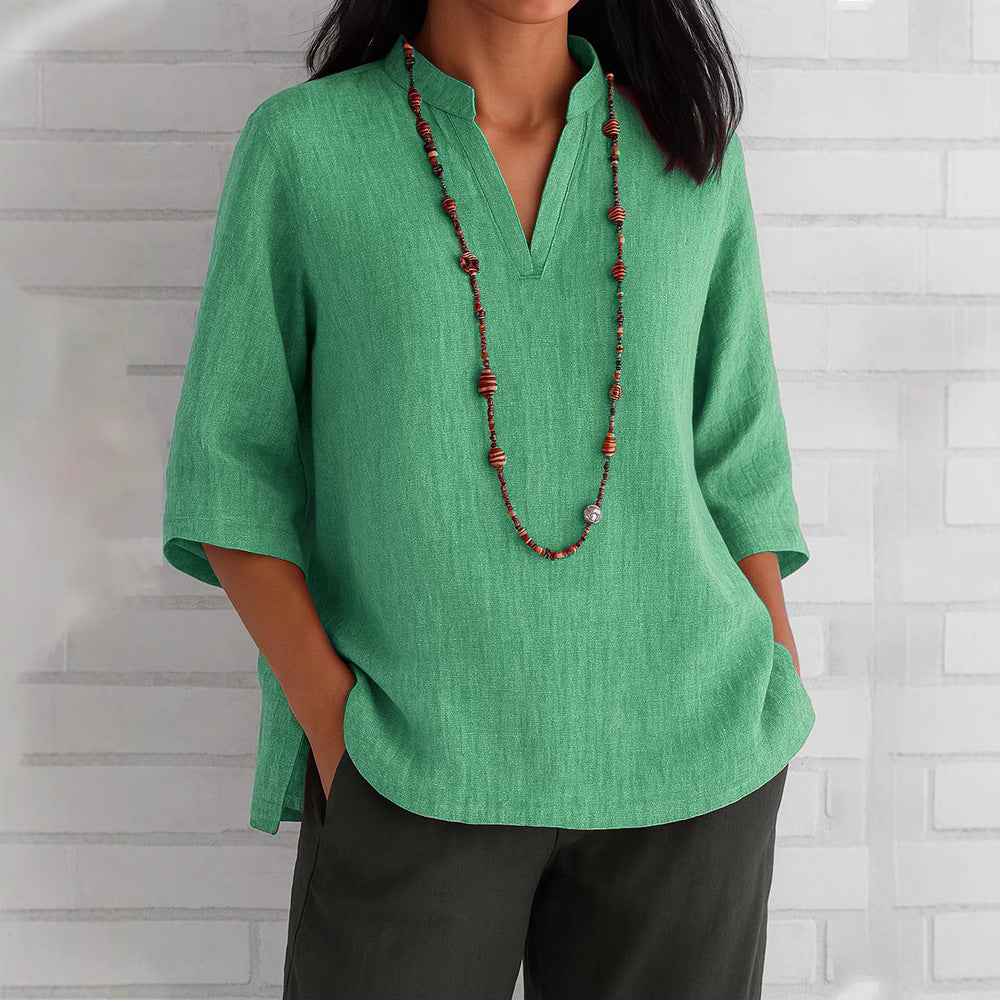 Women's Summer Sleeves Cotton Linen Loose Casual Blouses