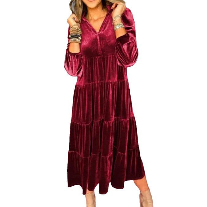 Women's Long Veet Loose Ruffled Large Swing Dress