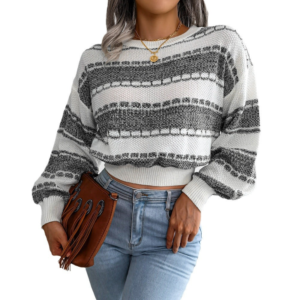 Women's Wind Fashion Color Contrast Long Sleeve Sweater