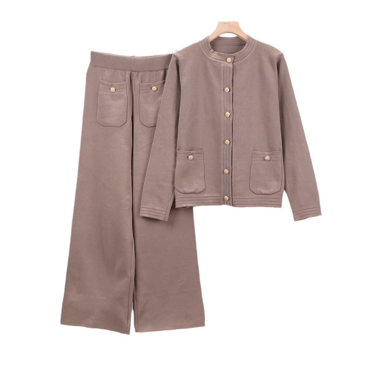 Women's Knitting Wide Leg Trousers Classic Style Two-piece Tops