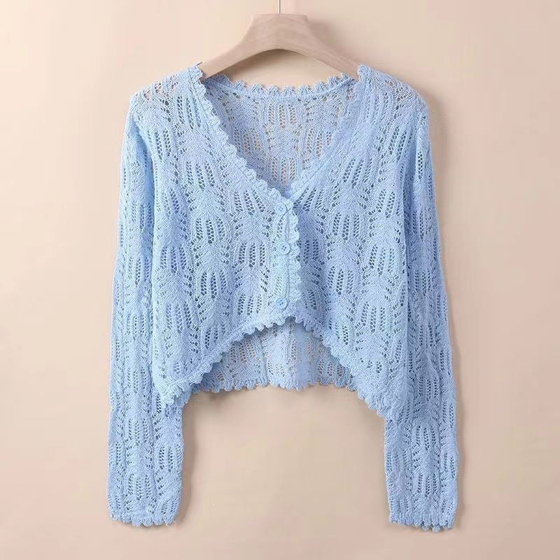Women's Cape Long Sleeve Sunscreen Hollow Out Crochet Knitted For Shorts
