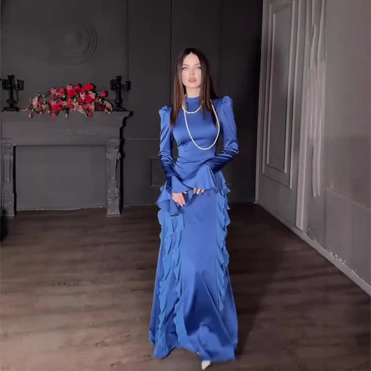 Spring Satin Court Chiffon Stitching Dress Dresses