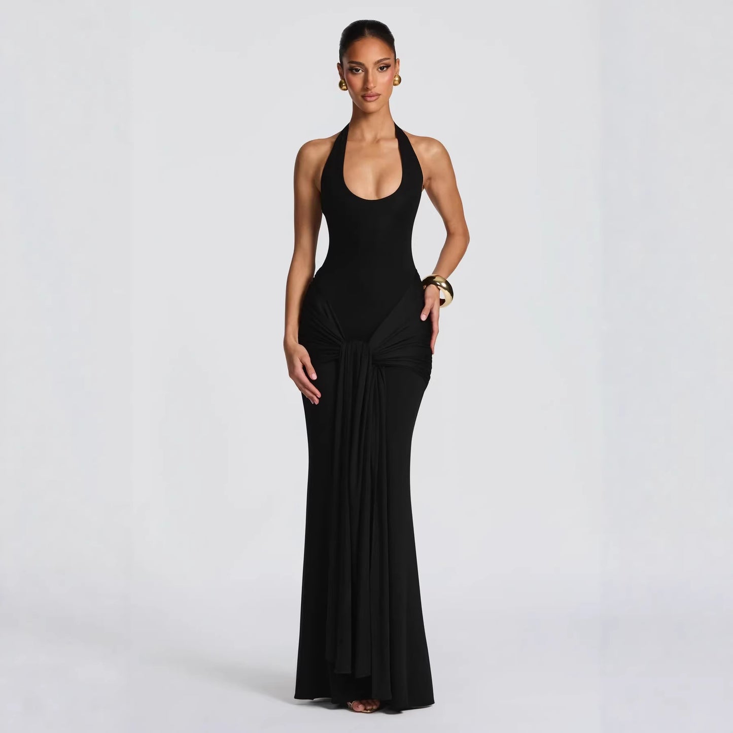 Women's Fashion Ribbon Splicing Sling Long Sheath Dress