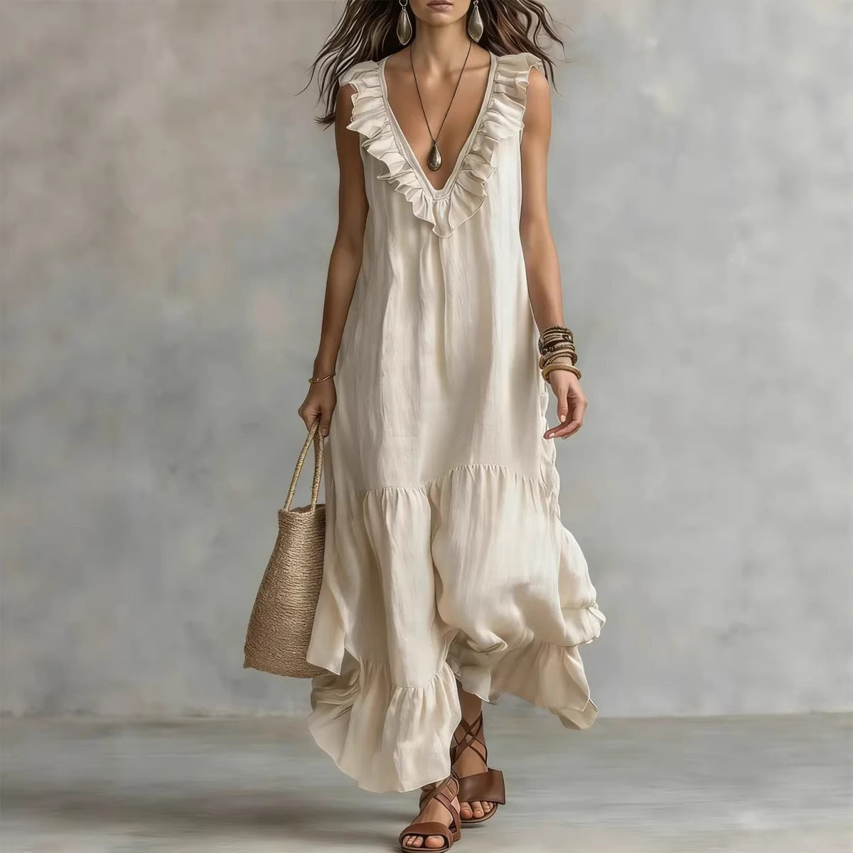 Women's Solid Color Sleeveless Cotton Linen Swing Dress