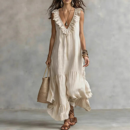Women's Solid Color Sleeveless Cotton Linen Swing Dress