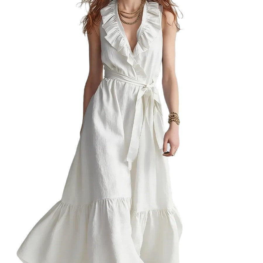 Fashion Solid Color Sleeveless Lace Band Dress