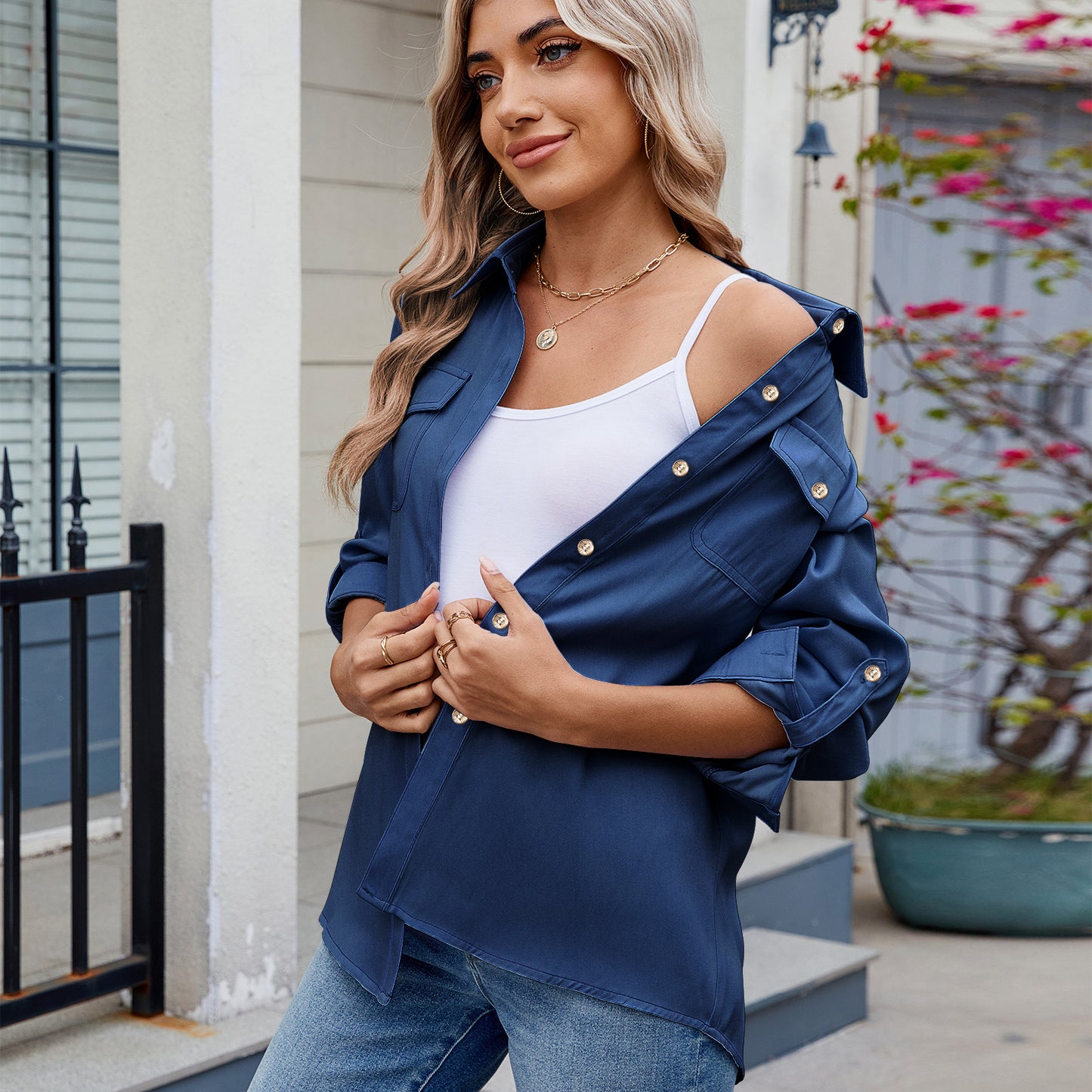 Women's Casual Long-sleeved Adjustable Shirt Fashion Blouses