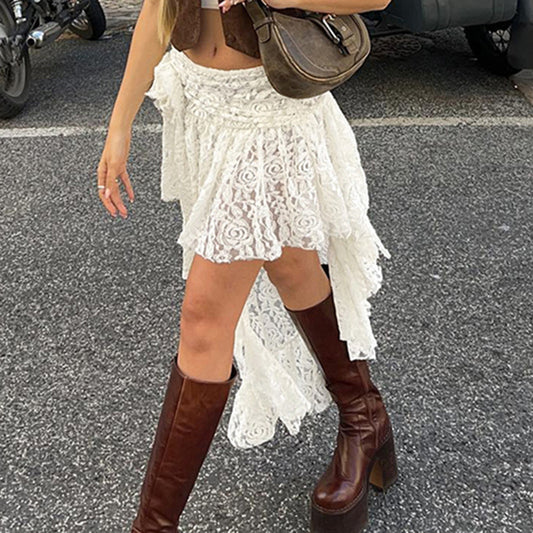 Asymmetric Design Gentle Summer Lace Stitching Flower Skirts