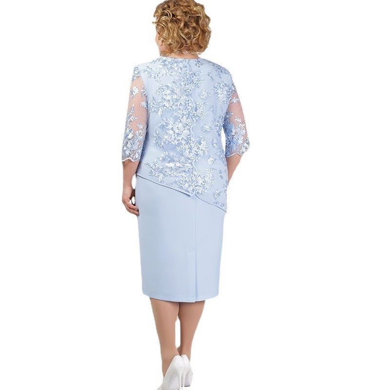 Women's Lace Stitching Faux Two-piece Set Fat Dresses