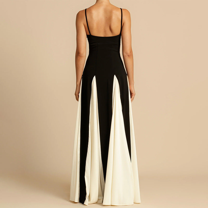 Simple Personality Low Collar Sexy Color Matching Design Tight Dresses