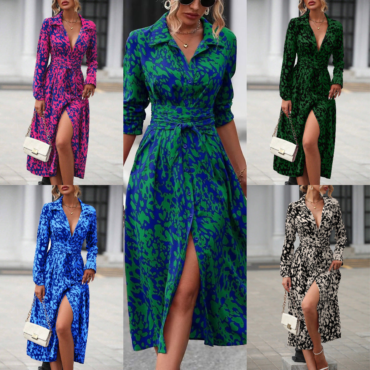 Slouchy Print Elegant Shirt Long Sleeve Dress