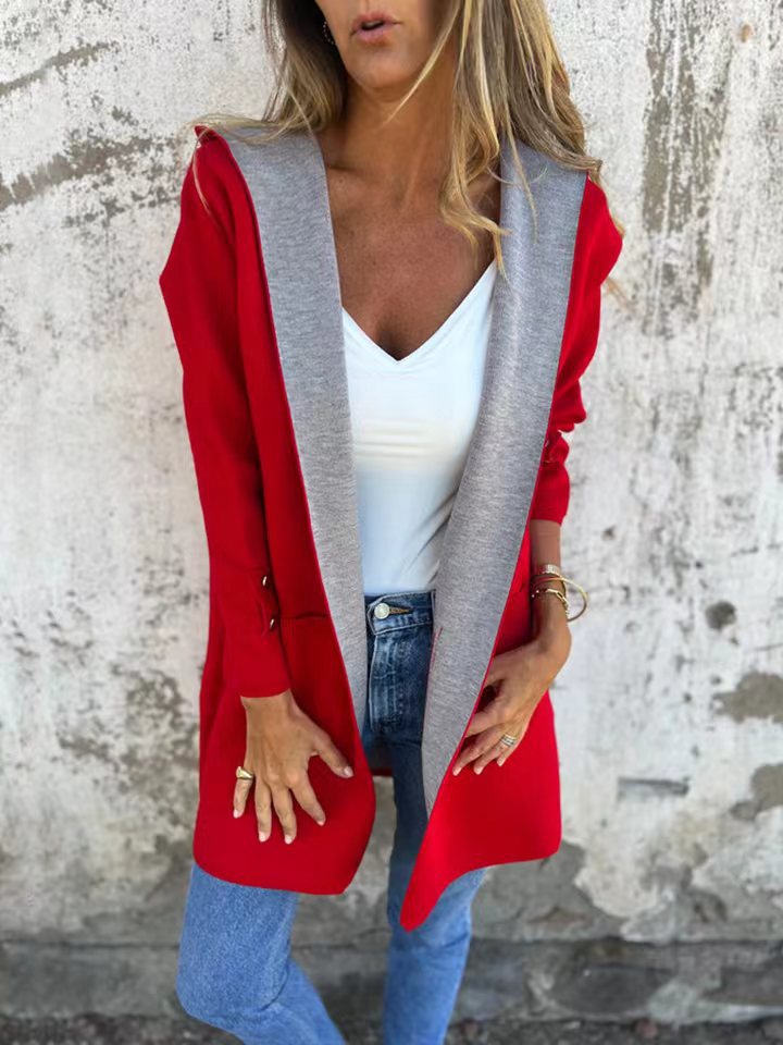 Women's Spring Casual Contrast Color Hooded Coats