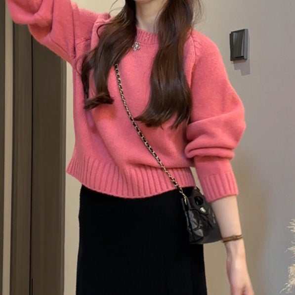 Women's Solid Color Loose Korean Casual Pullover Knitted Long Sweater
