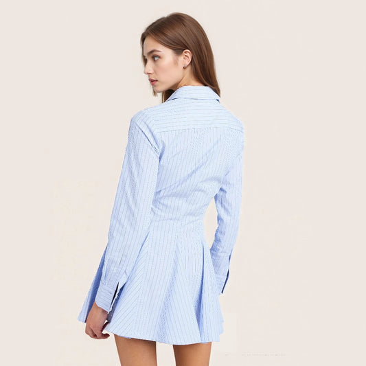 Design Three-quarter Sleeve With Pleated Breathable Stripes Dresses