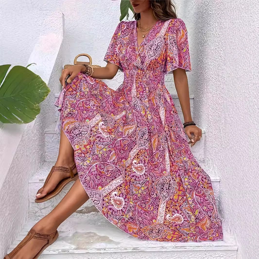 Women's Graceful Fashionable High Waist Bohemian Holiday Ethnic Dress