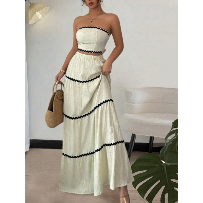 Summer Vacation Leisure Graceful Tube Lace Long Stitching Dress