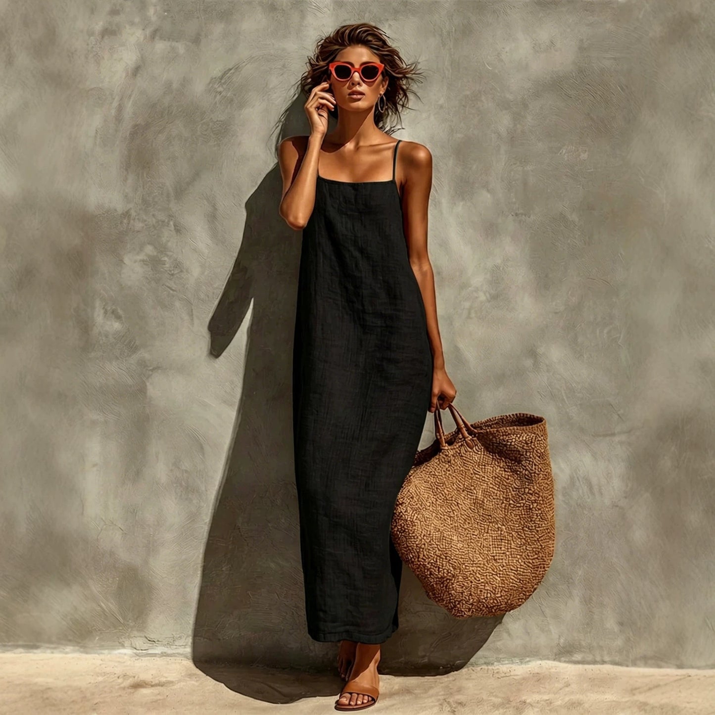 Women's Solid Color Sexy Retro Idle Style Cotton Linen Sleeveless Dress