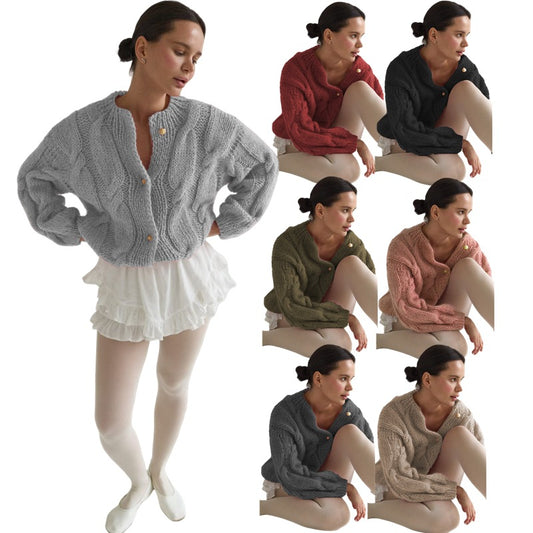 Knitted Round Neck Long Sleeve Twist Sweaters
