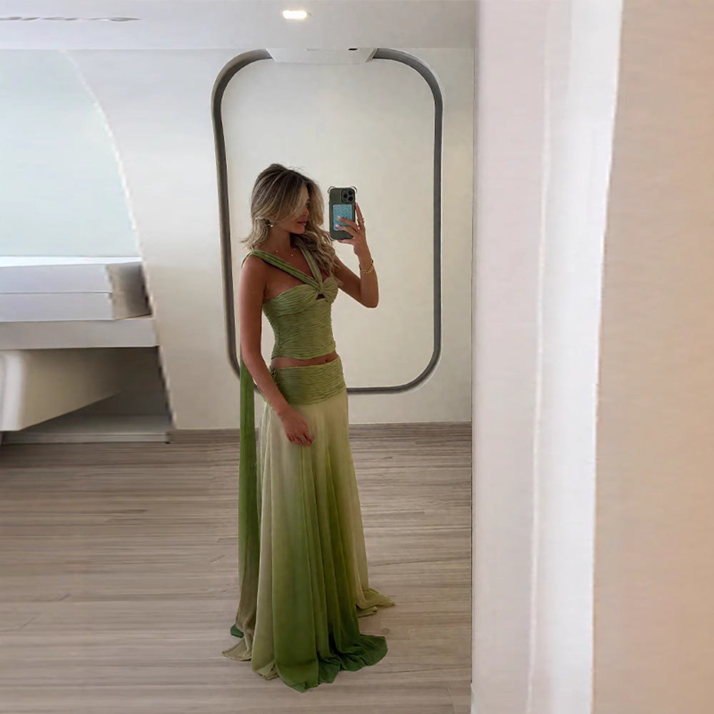 Sexy Halter Hollow Ribbon Exposed Navel Suits