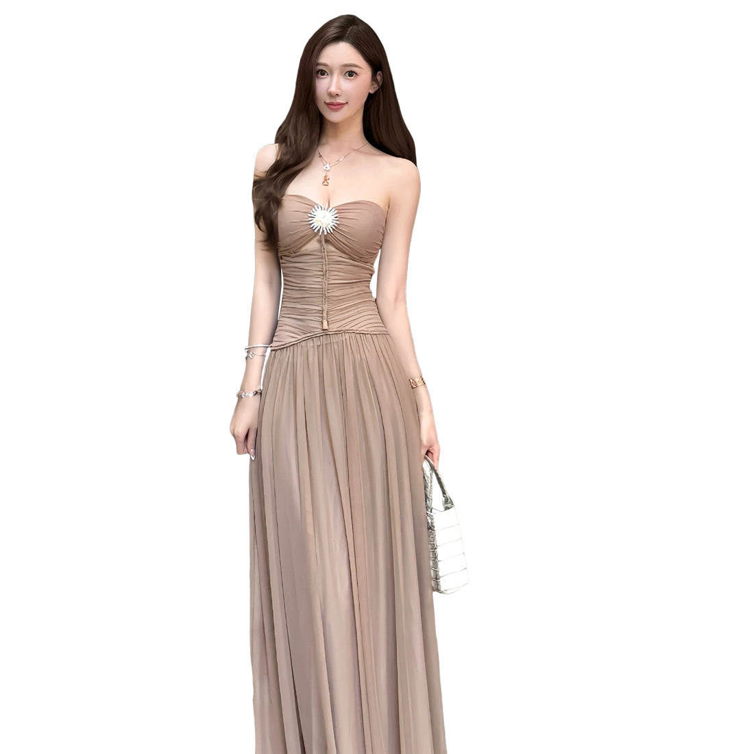 Women's Sexy Pure Desire Style Tube Cinched Waist Fashion Casual Dresses