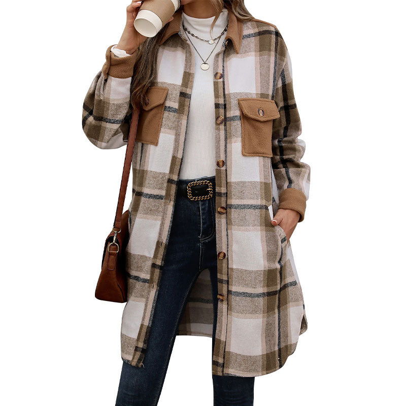 Women's Innovative Slouchy Brushed Plaid Long Coats