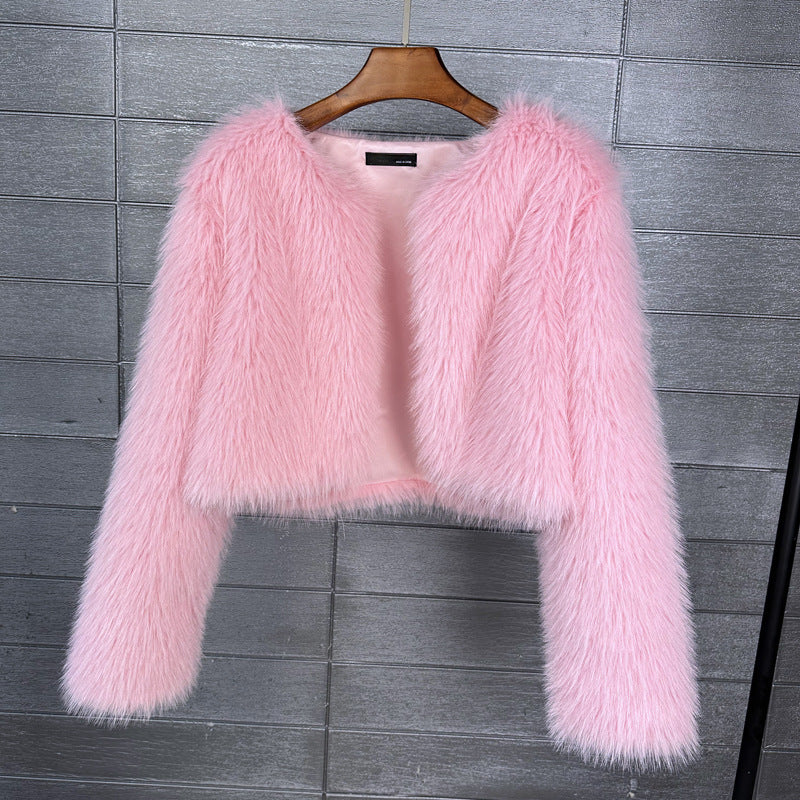 Women's Imitation Tuscan Fur Korean Style Solid Coats