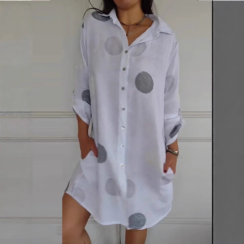 Women's Autumn Long Sleeve Elegant Button Printed Dress