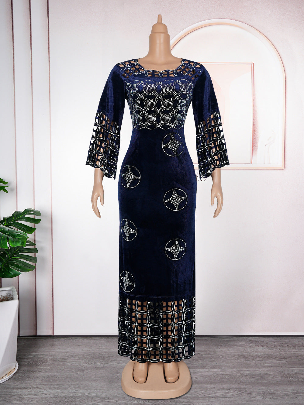Fashion Rhinestone Long Dress African Flannel Dresses