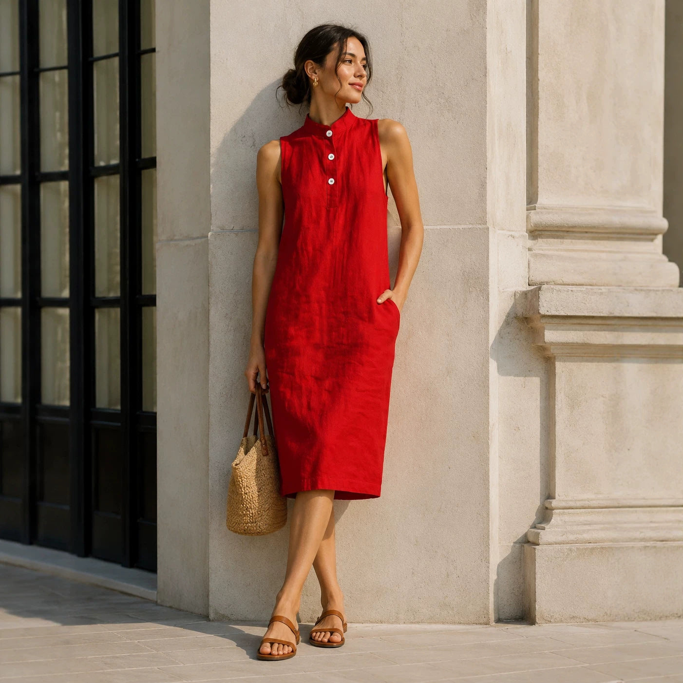 Women's Summer Solid Color Loose Sleeveless Beach Dress