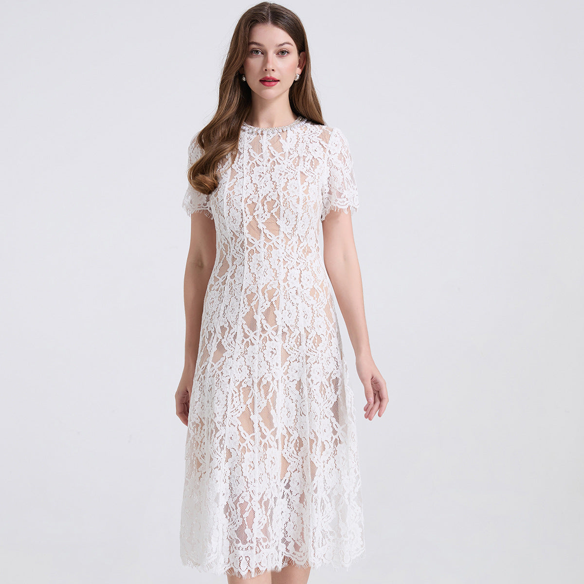 Women's Gold Style Diamond Decorations Pearl Beaded Collar Dresses