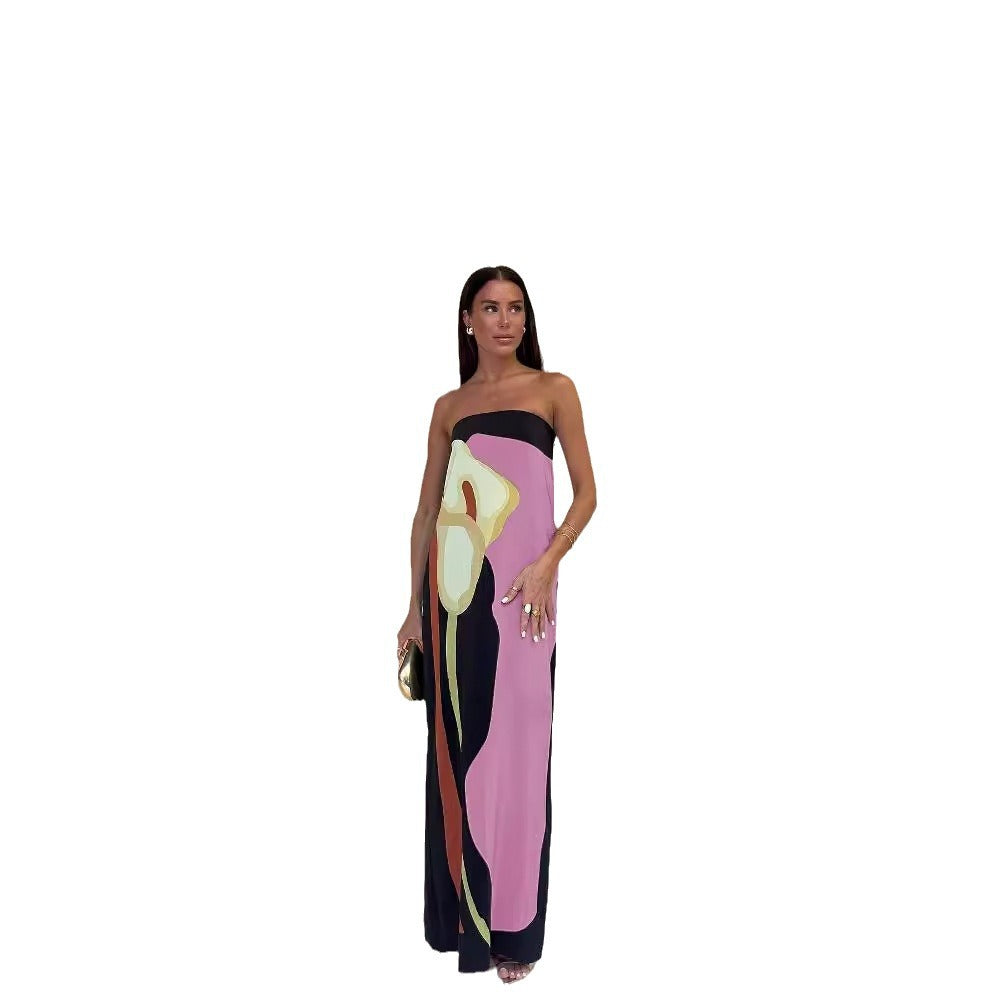 Summer Sexy Backless Wrap Chest Printed Dresses