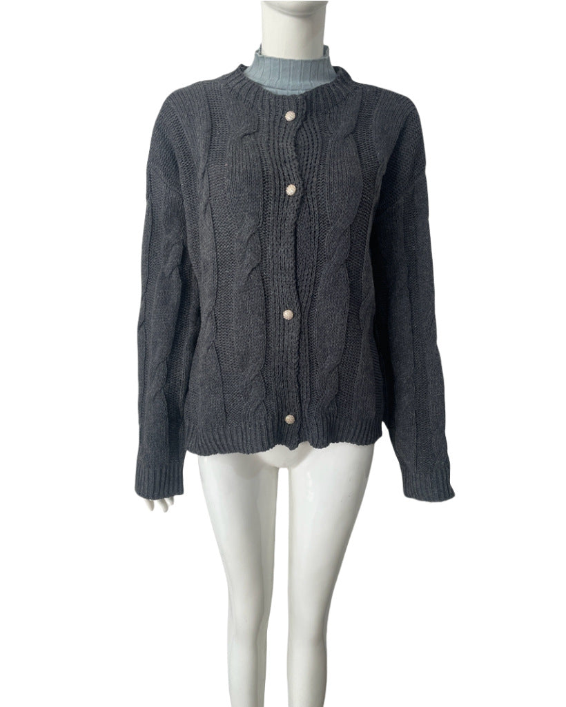 Knitted Round Neck Long Sleeve Twist Sweaters