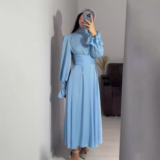 Waist Puff Solid Color Fairy Style Dresses