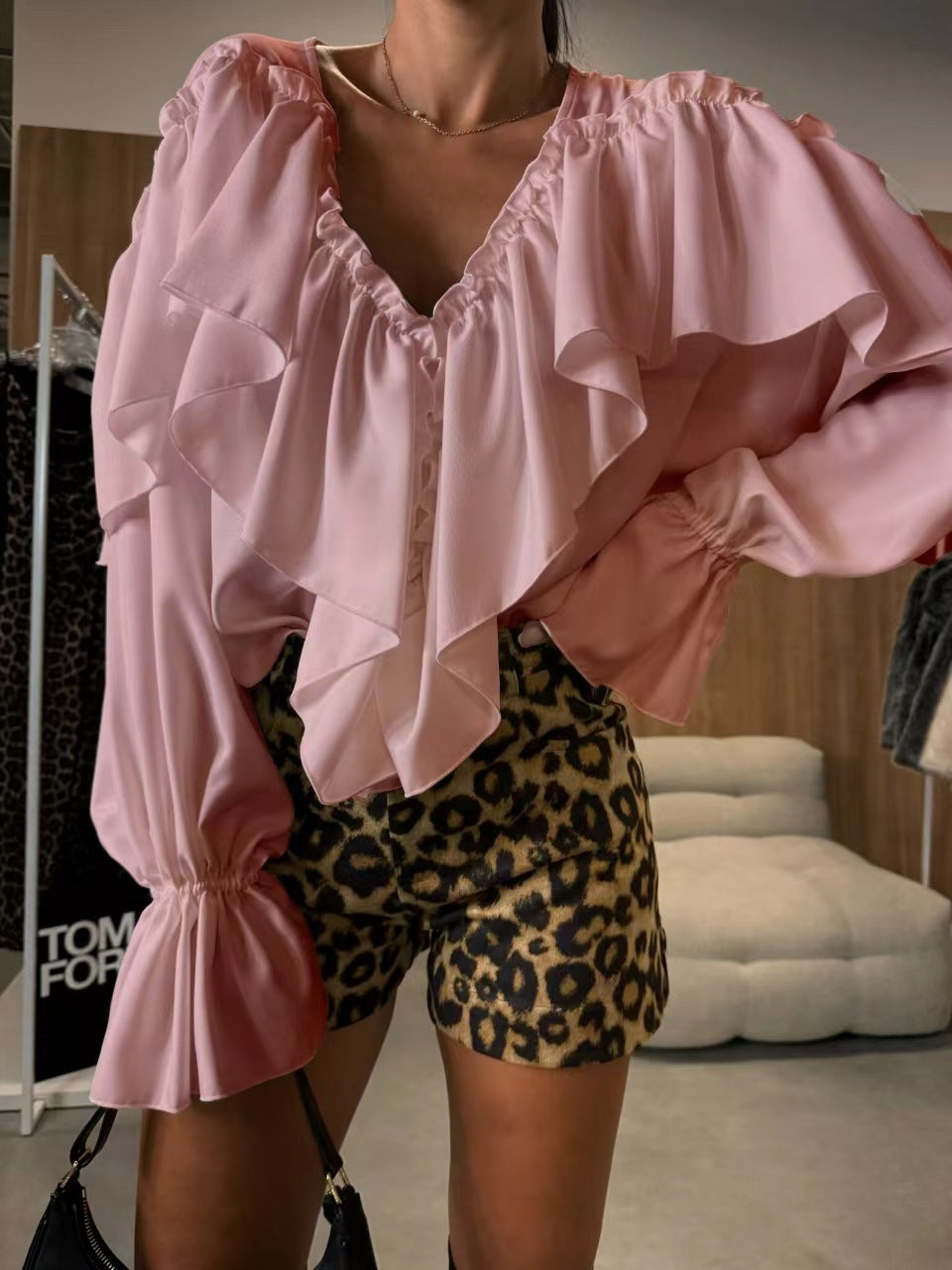 Women's Autumn Design Sense Long Sleeve Solid Blouses