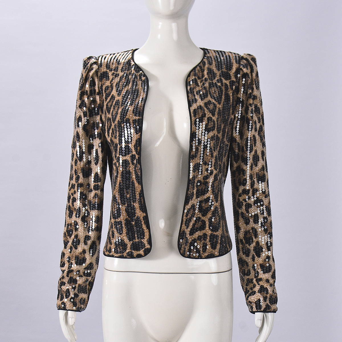 Women's Leopard Print Sequin Personality Outdoor Long Coats