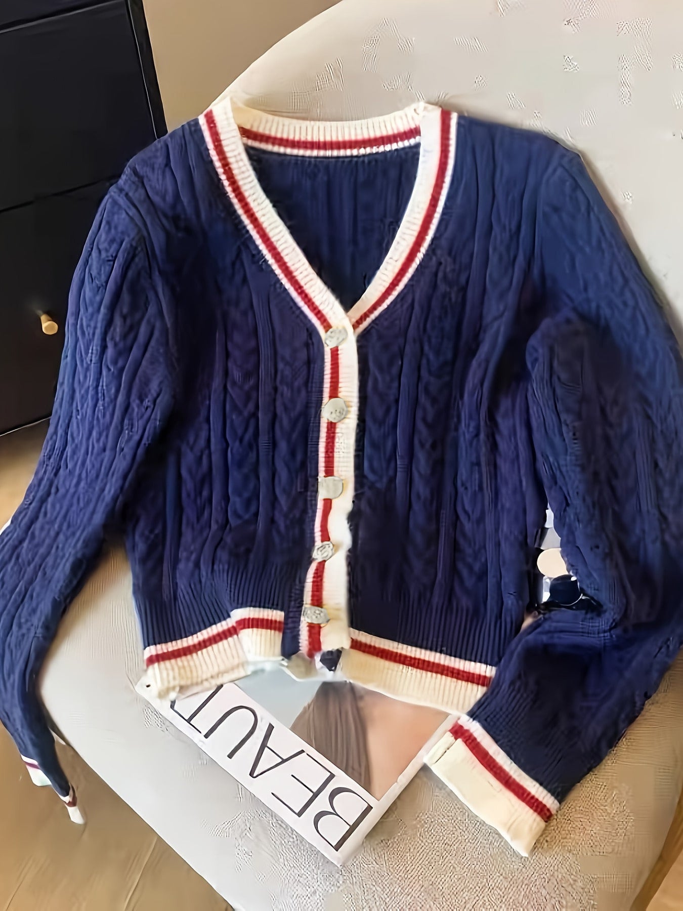 Women's Contrast Color Preppy Style Button Knitted Women's Sweater