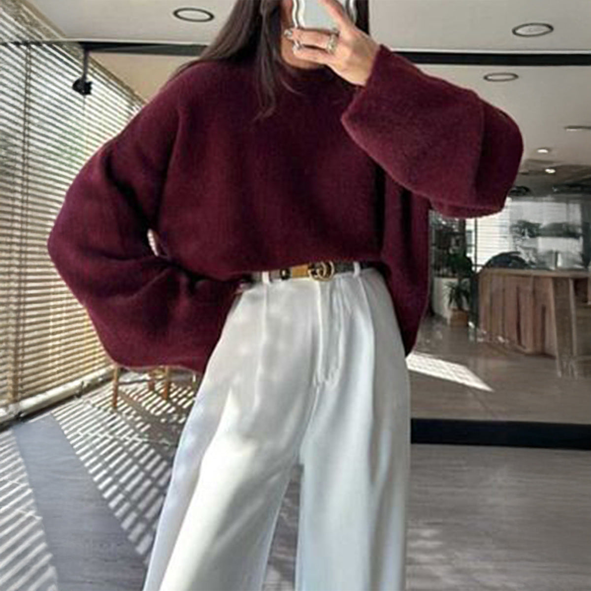 Women's Simple Fashion Woolen Long Sleeve Solid Color Sweaters