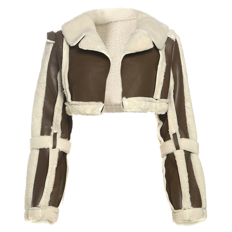 Women's Fashion Wear Patchwork Retro Woolen Lapel Coats