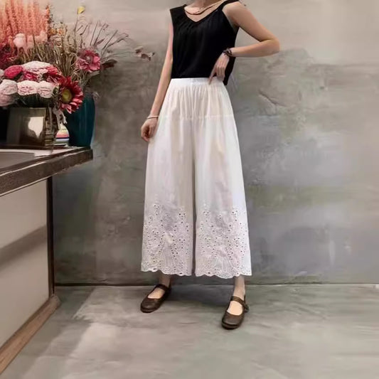 Women's Spring Slimming Wild Hollow Cotton Elastic Pants