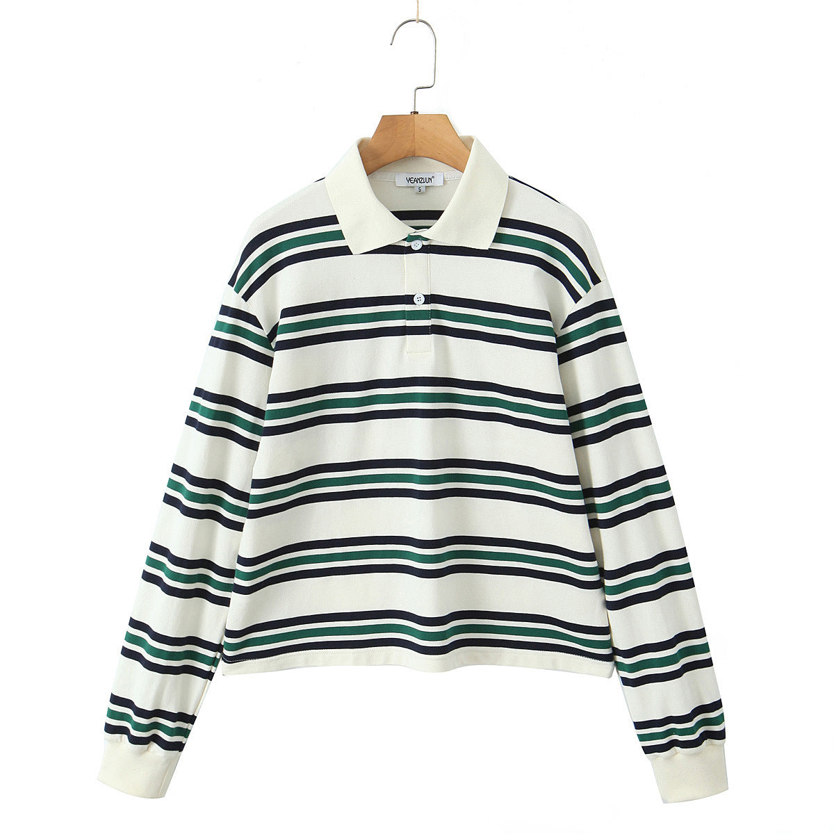 Women's Lapel Loose Casual Striped Long-sleeved T-shirt Blouses