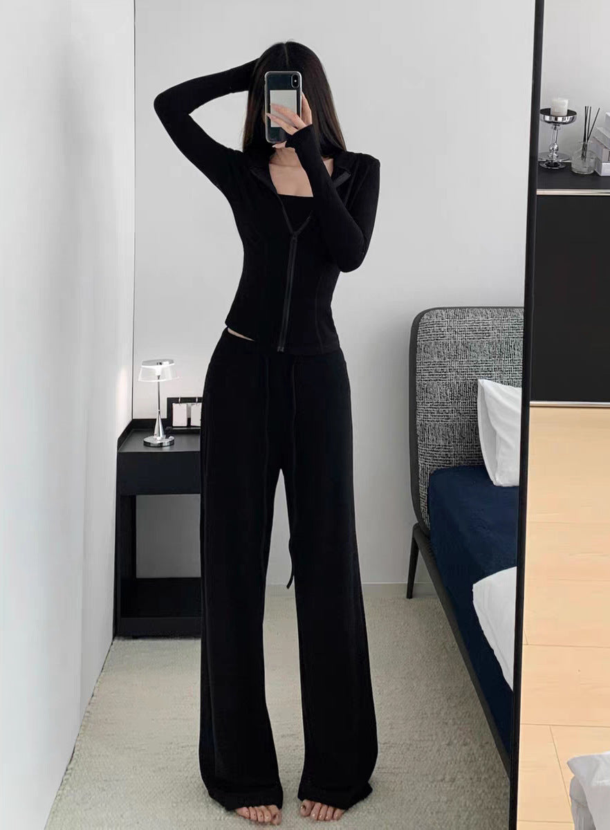 Autumn Simple Comfortable Tight-fitting Cinched Single-breasted Drawstring Trousers Suits