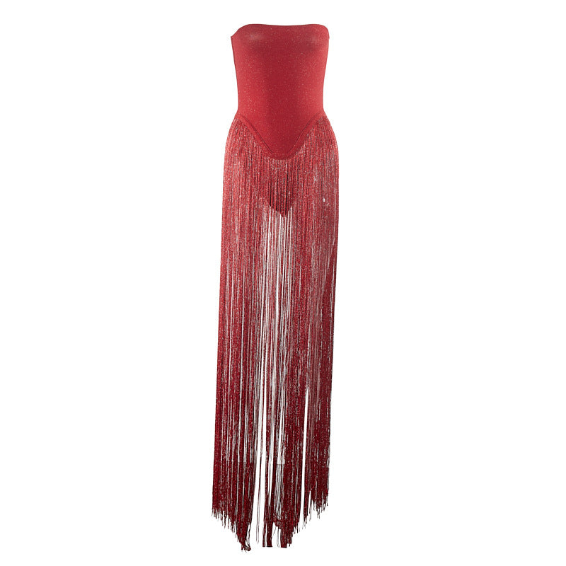 Sense Of Design Tassel Stitching Tube Dress Summer Niche Evening Dresses