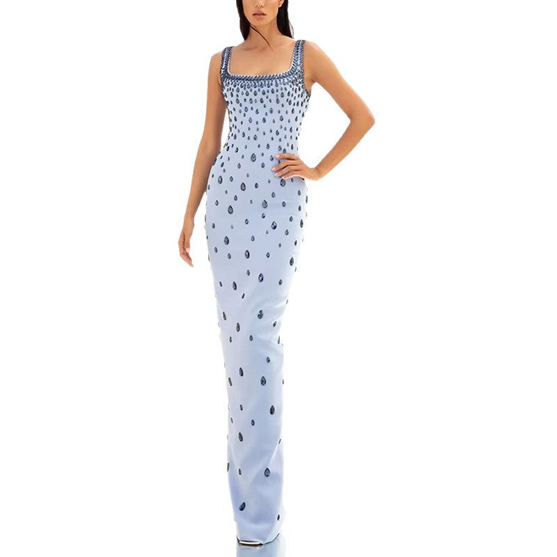 Fashion Bead Diamond Stretch Long Gown Dress