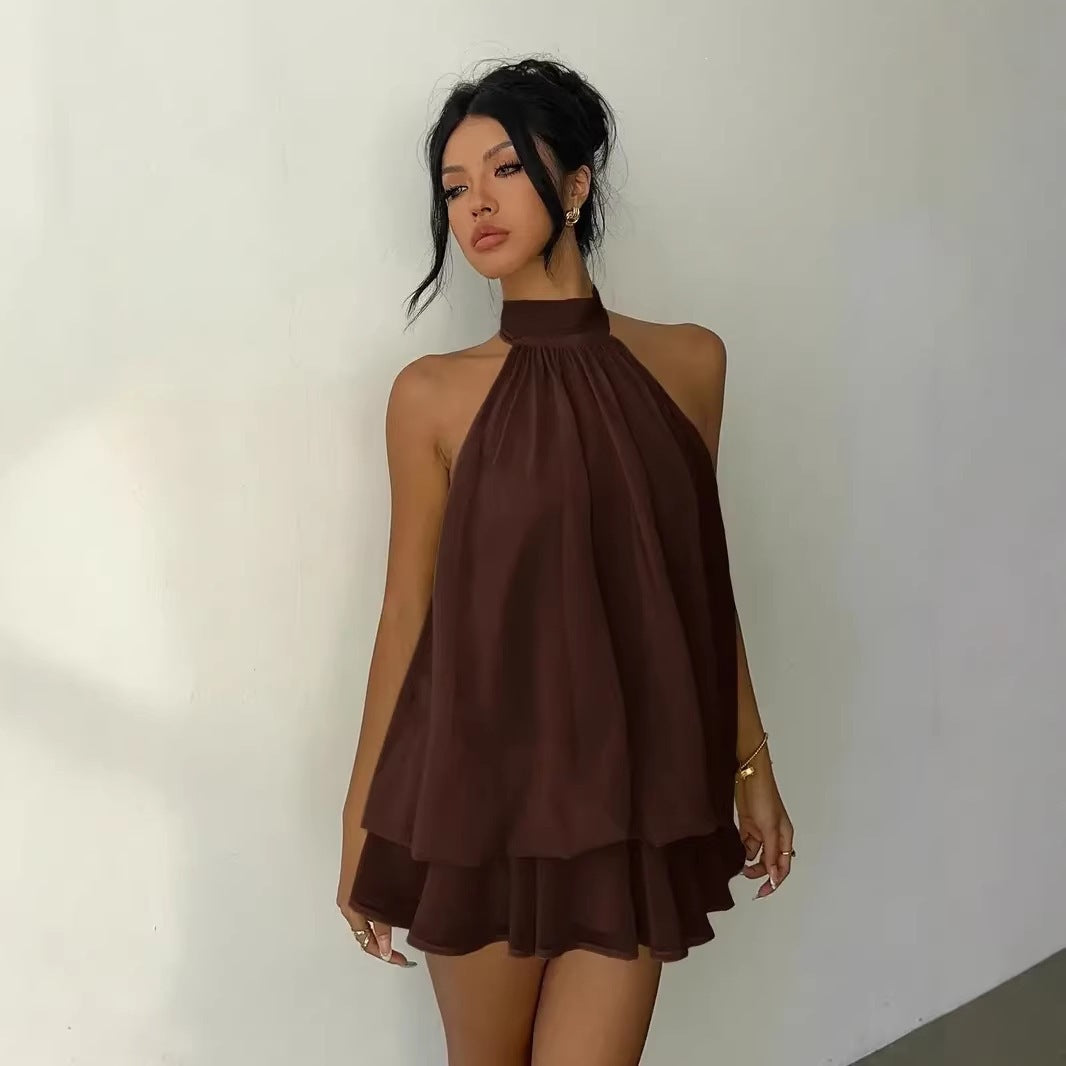 Women's Solid Color Vacation Sexy Backless Halter Dress