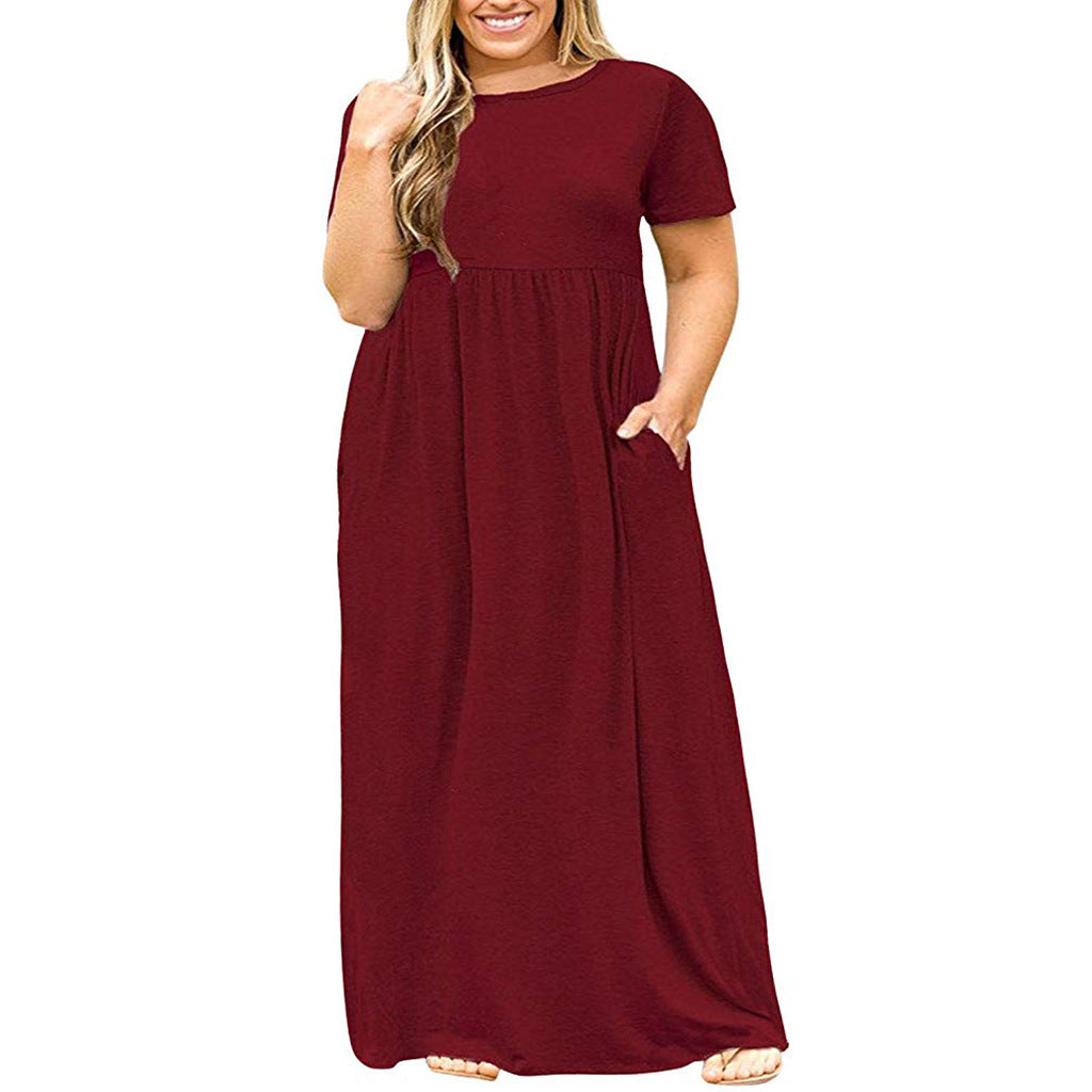 Women's Clothes Sleeve Round Neck Solid Color Dresses