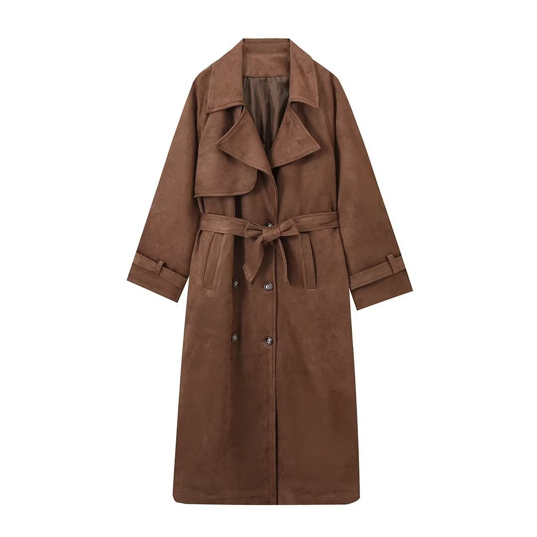 Women's Autumn Double-breasted Lapel With Belt Long Coats