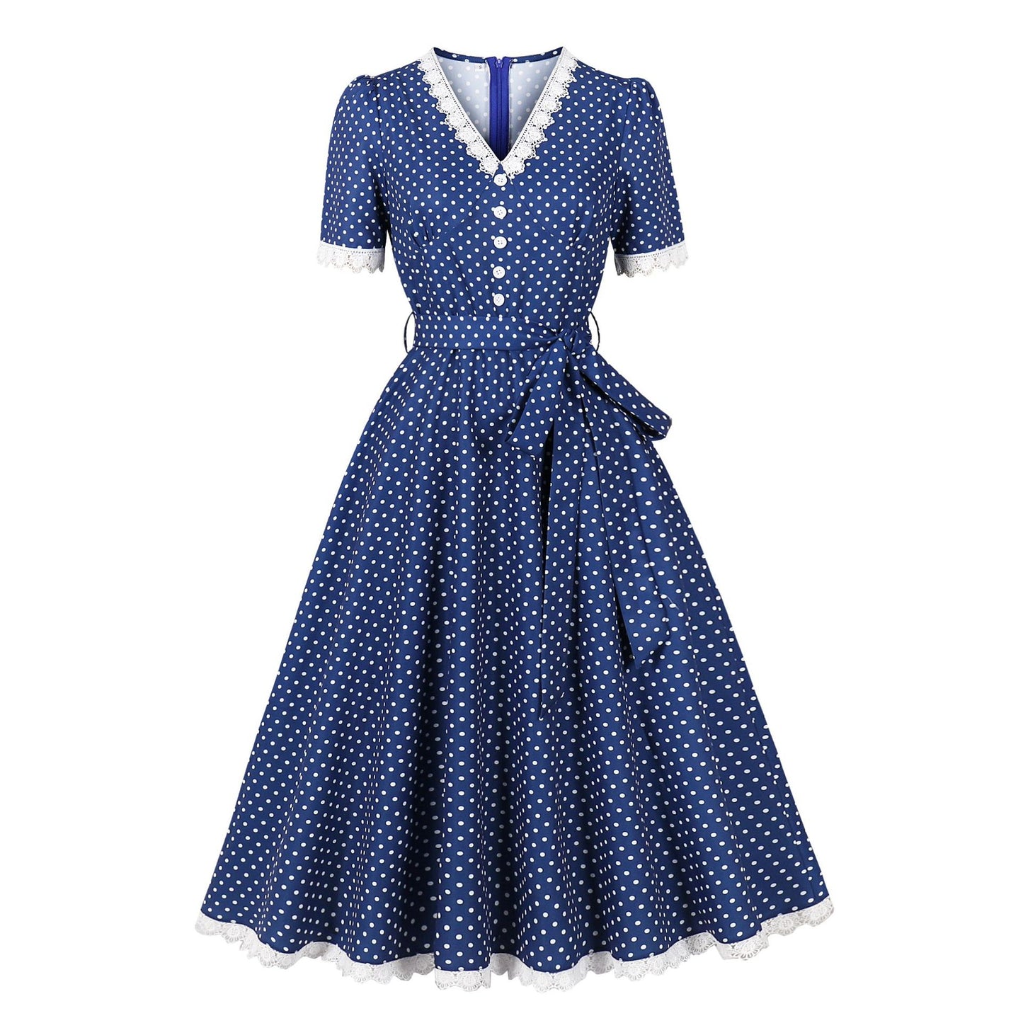 Women's Retro French Lace Temperament Polka Dot Dresses