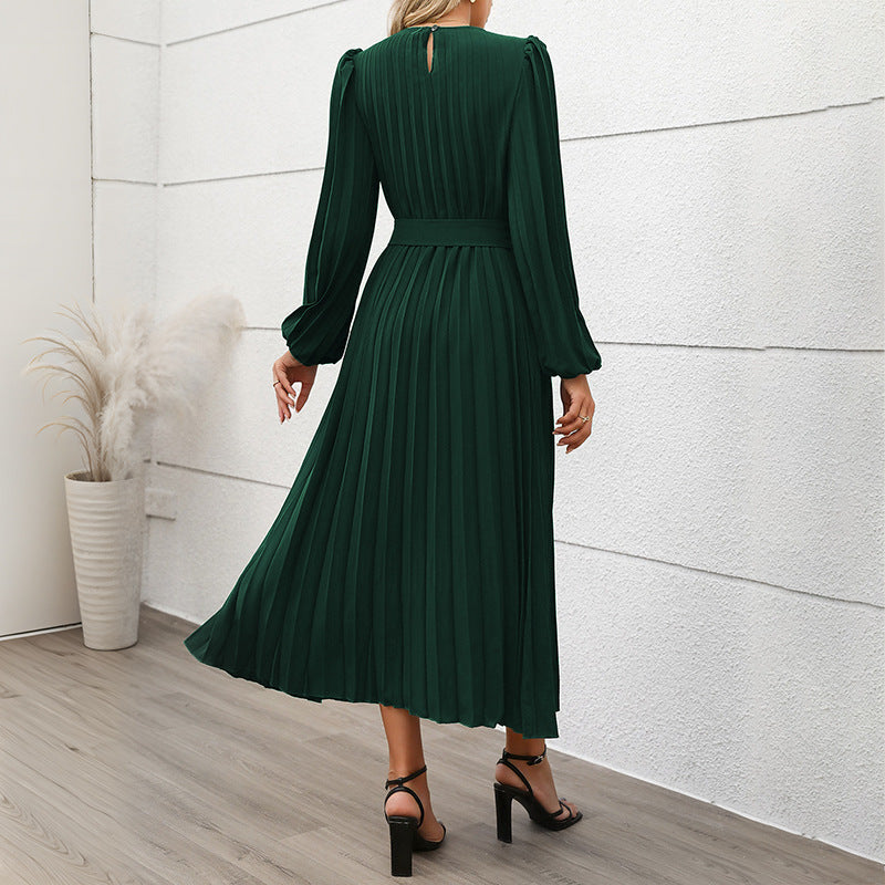 Women's Dress Long Sleeve Pleated High Waist Dresses