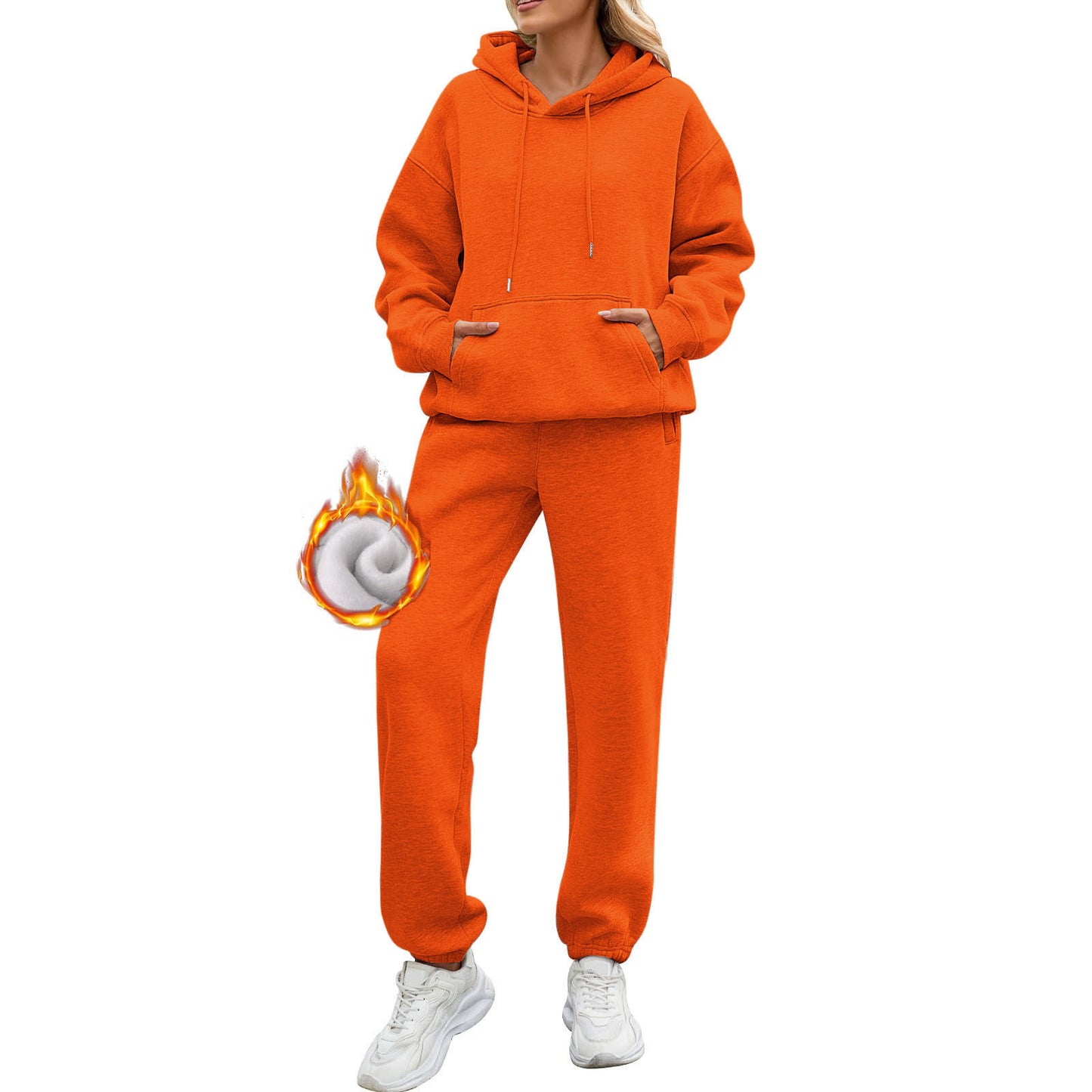 Women's Solid Color Long Sleeve Hooded Fleece Suits