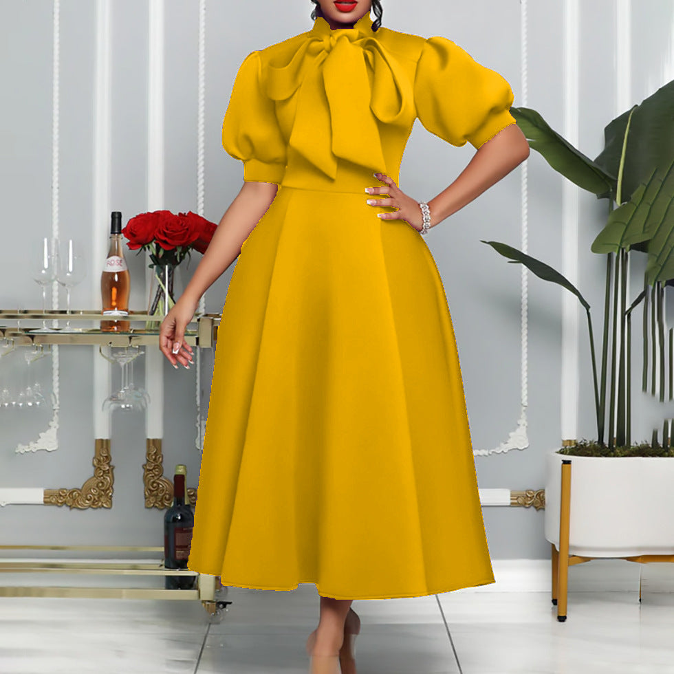 Women's Temperament Bandage Bow Mid-length African Dress